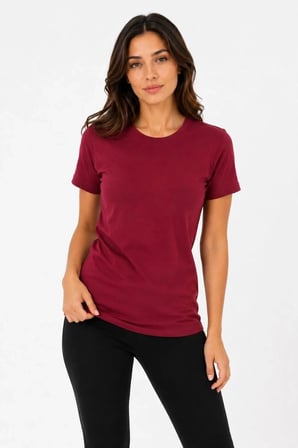 Kadın Basic Tişört Bisiklet Yaka Kısa Kol Günlük Yazlık Slim fit T-Shirt - Bordo