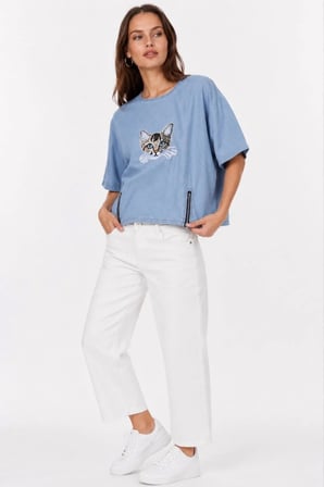 Erkek Baskılı T-Shirt Kısa Kol Bisiklet Yaka Rahat Kalıp Tişört - Mavi
