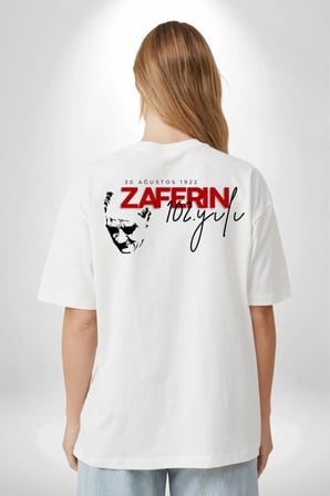 30 Ağustos Zafer Bayramı Atatürk Temalı Oversize Bisiklet Yaka T-shirt - Beyaz