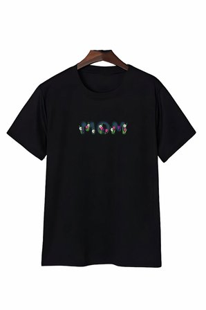 Anneler Günü Mom Çiçek Temalı Baskılı Oversize Bisiklet Yaka T-shirt - Siyah