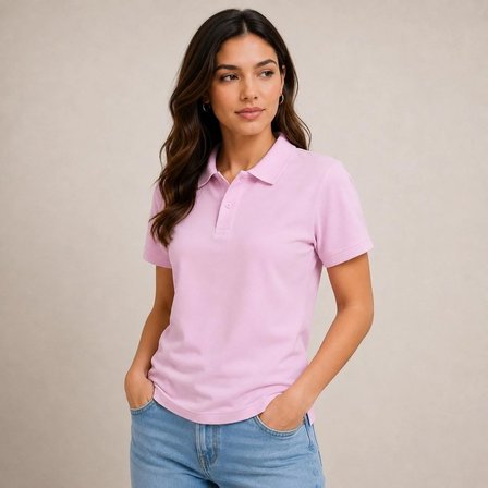 Kadın Polo Yaka Pike Kumaş Düğmeli Basic Tişört Günlük Rahat - Pembe