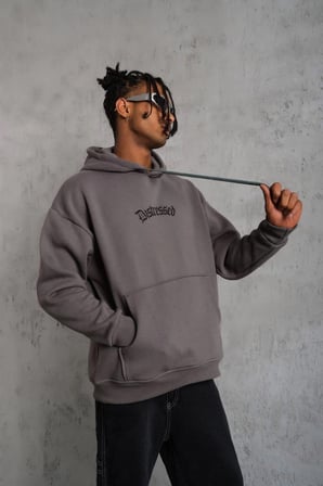Erkek 3 İplik Pamuklu Kapüşonlu Kanguru Cepli Sweatshirt Hoodie -  Gri