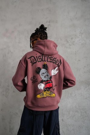 Erkek 3 İplik Pamuklu Kapüşonlu Kanguru Cepli Sweatshirt Hoodie - Gül Kurusu