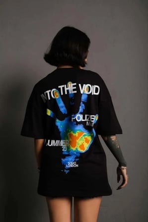 kadın Bisiklet Yaka Baskılı Oversize Kısa kol T-Shirt - Siyah