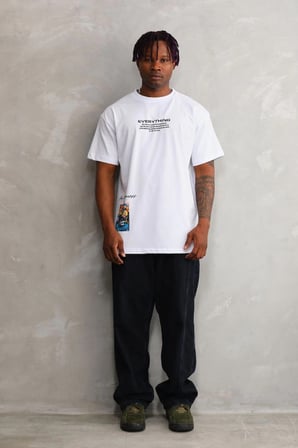 Erkek Bisiklet Yaka Baskılı Oversize T-Shirt - Beyaz