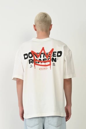 Erkek Kısa Kol Yazlık Tişört Bisiklet Yaka Baskılı Oversize T-Shirt - Beyaz