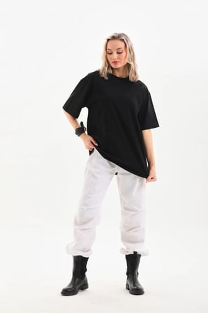 Kadın Düz  Kısa kol Penye T-shirt - Siyah
