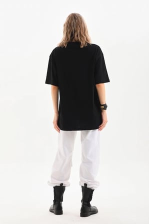 Kadın Düz  Kısa kol Penye T-shirt - Siyah