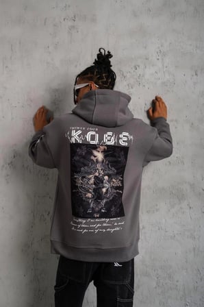 Erkek Baskılı Kapüşonlu 3 iplik pamuklu Hoodie Sweatshirt - Gri