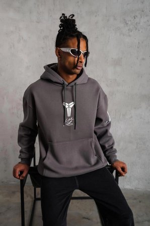 Erkek Baskılı Kapüşonlu 3 iplik pamuklu Hoodie Sweatshirt - Gri