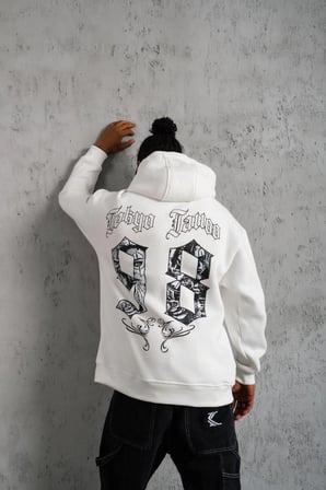 Erkek 98 Baskılı Kapşonlu 3 iplik pamuklu Sweatshirt hoodie - Beyaz