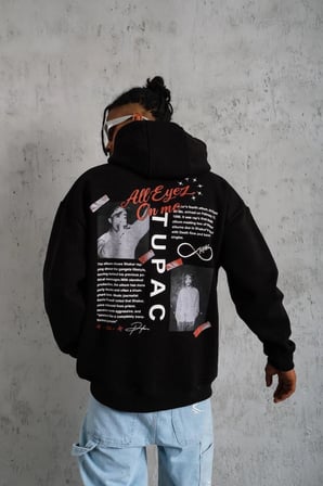 Erkek 3 İplik Pamuklu Kapüşonlu Baskılı Cepli Oversize Sweatshirt Hoodie - Siyah