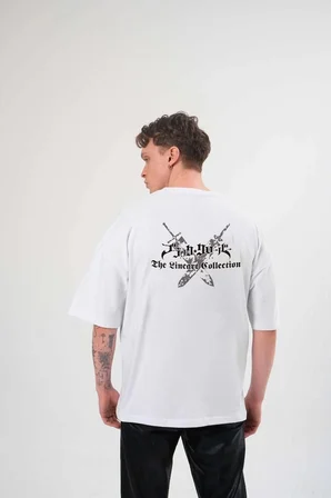 Erkek Kısa Kol Tişört Bisiklet Yaka YONCA Baskılı Oversize T-Shirt -  Beyaz