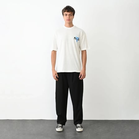 Erkek Baskılı T-Shirt Kısa Kol Bisiklet Yaka Regular Fit Rahat Kalıp Günlük Tişört - Beyaz