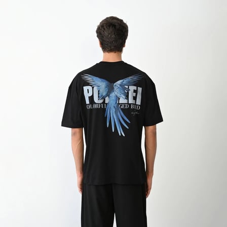 Erkek Baskılı T-Shirt Kısa Kol Bisiklet Yaka Regular Fit Rahat Kalıp Günlük Tişört - Siyah