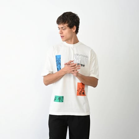 Erkek Kısa Kol Yazlık Tişört Bisiklet Yaka Baskılı Oversize T-Shirt - Beyaz
