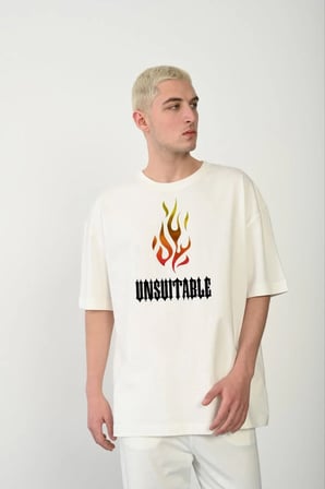 Erkek Baskılı T-Shirt Kısa Kol Bisiklet Yaka Regular Fit Rahat Kalıp Günlük Tişört - Beyaz