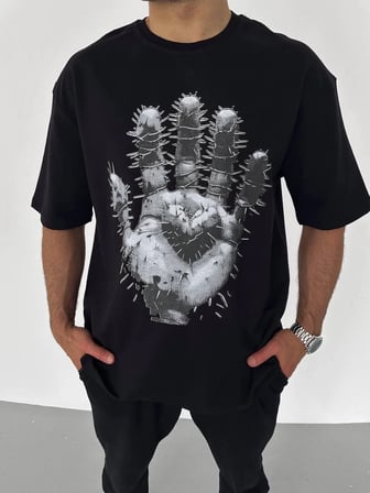 Erkek Baskılı T-Shirt Kısa Kol Bisiklet Yaka Regular Fit Rahat Kalıp Günlük Tişört - Siyah