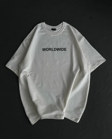 Kadın Baskılı T-Shirt Kısa Kol Bisiklet Yaka Oversize Rahat Kalıp Günlük Tişört   - Beyaz