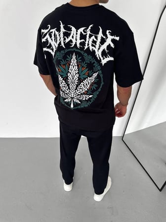 Erkek Baskılı T-Shirt Kısa Kol Bisiklet Yaka Regular Fit Rahat Kalıp Günlük Tişört - Siyah