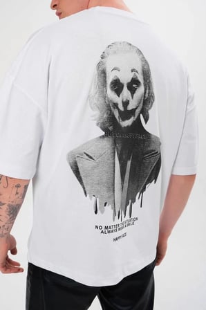 Erkek Baskılı T-Shirt Kısa Kol Bisiklet Yaka Regular Fit Rahat Kalıp Günlük Tişört - Beyaz