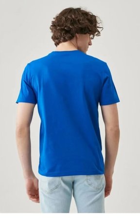 Erkek Düz Penye Tişört Bisiklet Yaka Kısa Kol Regular Fit T-Shirt - Mavi