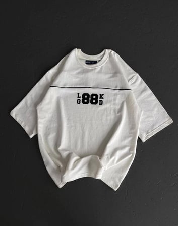 Kadın Baskılı T-Shirt Kısa Kol Bisiklet Yaka Oversize Rahat Kalıp Günlük Tişört   - Beyaz