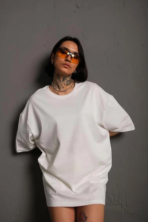 Kadın Tişört Yazlık Düz Kısa kol Penye T-shirt - Beyaz