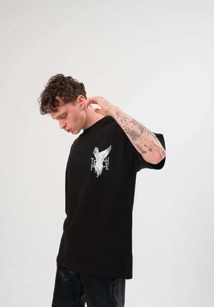 Erkek Kısa Kol Yazlık Tişört Bisiklet Yaka Baskılı Oversize T-Shirt - Siyah