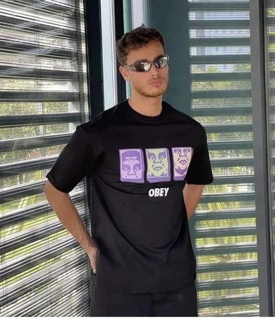 ERKEK Bisiklet Yaka Baskılı Oversize Kısa kol T-Shirt - Siyah