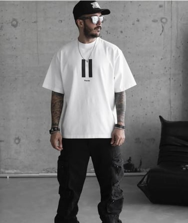 Erkek Kısa Kol Yazlık Tişört Bisiklet Yaka Baskılı Oversize T-Shirt - Beyaz