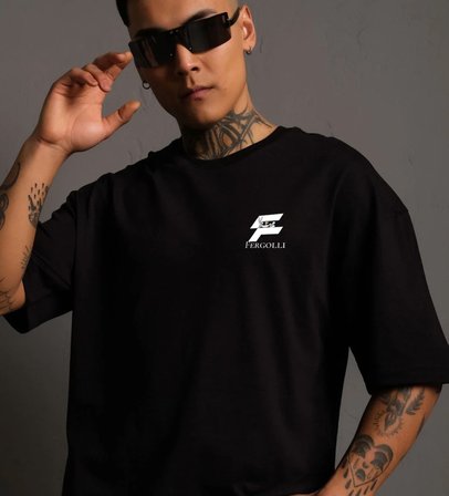 Erkek Kısa Kol Yazlık Tişört Bisiklet Yaka Baskılı Oversize T-Shirt - Siyah