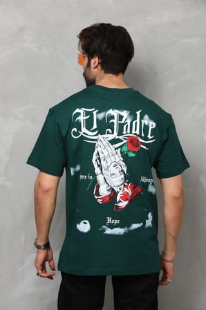 Erkek Kısa Kol Yazlık Tişört Bisiklet Yaka Baskılı Oversize T-Shirt - Yeşil