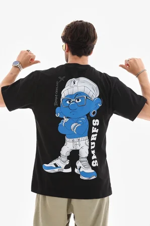 Erkek Kısa Kol Yazlık Tişört Bisiklet Yaka Baskılı Oversize T-Shirt - Siyah