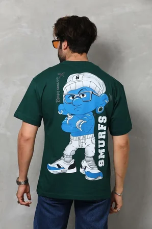Erkek Kısa Kol Yazlık Tişört Bisiklet Yaka Baskılı Oversize T-Shirt - Yeşil