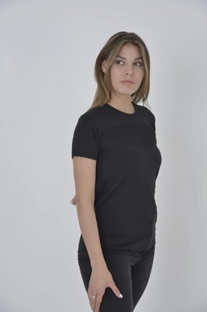 Kadın Gögüs Fileli T-Shirt Kısa Kol Bisiklet Yaka Slimfit Tişört   - Siyah
