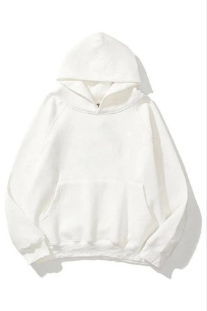 Kadın Kapüşonlu Kanguru Cepli 3 İplik Pamuklu Düz Hoodie Sweatshirt - Beyaz