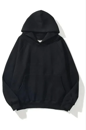 Kadın Kapüşonlu Kanguru Cepli 3 İplik Pamuklu Düz Hoodie Sweatshirt - Siyah
