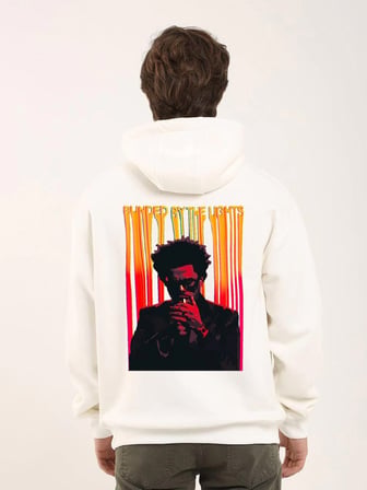 Erkek 3 İplik Pamuklu Kapüşonlu Baskılı Cepli Oversize Sweatshirt Hoodie - Beyaz