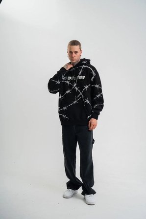 ERKEK Kapüşonlu Varak ve Pano Baskılı Hoodie  SweatShirt- Siyah