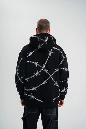 ERKEK Kapüşonlu Varak ve Pano Baskılı Hoodie  SweatShirt- Siyah