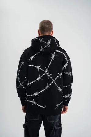 ERKEK Kapüşonlu Varak ve Pano Baskılı Hoodie  SweatShirt- Siyah