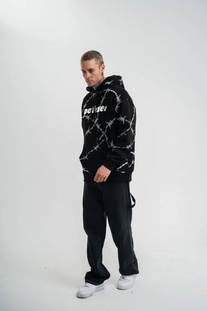 ERKEK Kapüşonlu Varak ve Pano Baskılı Hoodie  SweatShirt- Siyah