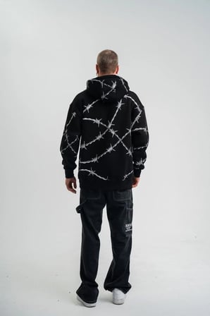 ERKEK Kapüşonlu Varak ve Pano Baskılı Hoodie  SweatShirt- Siyah