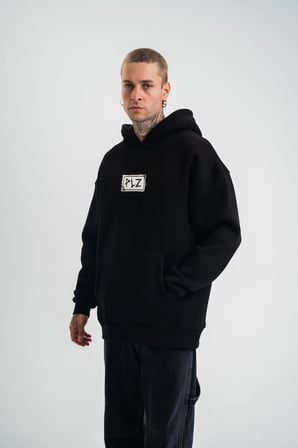 ERKEK 3 İplik Pamuklu Kapüşonlu Patchli Nakışlı Hoodie SweatShirt - Siyah