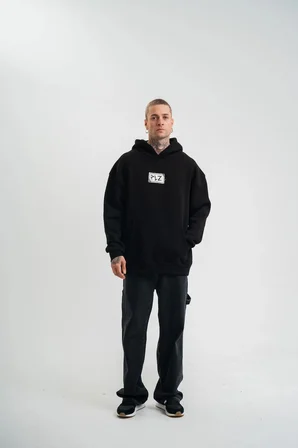 ERKEK 3 İplik Pamuklu Kapüşonlu Patchli Nakışlı Hoodie SweatShirt - Siyah