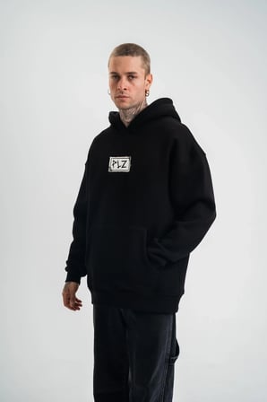 ERKEK 3 İplik Pamuklu Kapüşonlu Patchli Nakışlı Hoodie SweatShirt - Siyah