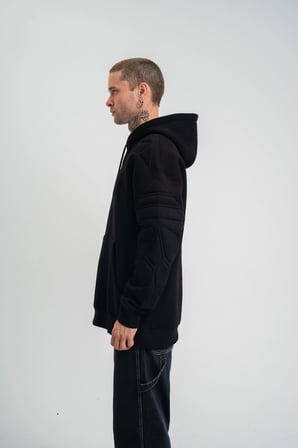 Erkek 3 İplik Pamuklu Oversize Kapüşonlu Nakışlı Hoodie SweatShirt - Siyah