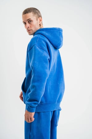 ERKEK 3 İplik Pamuklu Oversize Kapüşonlu Yıkamalı Hoodie SweatShirt - Mavi