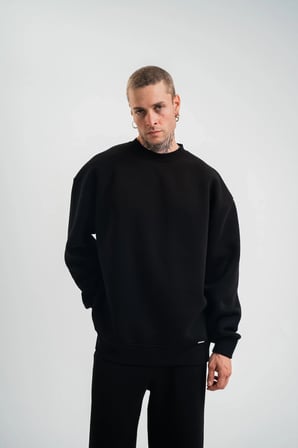 Erkek Uzun Kol Bisiklet Yaka 3 iplik Pamuklu Kışlık SweatShirt - Siyah